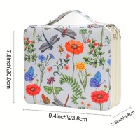 White Floral Design Portable Zippered Pencil Case - 3-Layer Large Capacity Organizer for Stationery & Art Supplies thumbnail