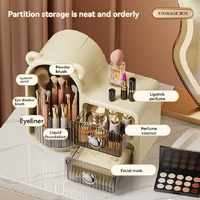 White-brown Cute Bear-Themed Multi-Functional Cosmetic Storage Organizer with Drawers thumbnail
