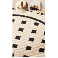 Black Horizontal Stripes Modern Round Area Rug with Geometric Black and White Pattern thumbnail