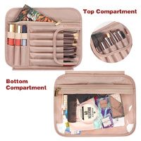 Pink Compact PU Leather Travel Toiletry Bag with Zipper Compartments thumbnail