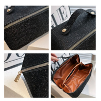 Silver Elegant Glitter Cosmetic Bag with Zipper and Handle thumbnail