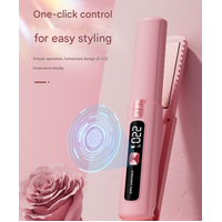 Pink Portable Two-in-One Wireless Hair Straightener and Curler with Six Temperature Settings and Intelligent Liquid Crystal Display thumbnail