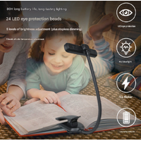 Black Rechargeable LED Book Light with Adjustable Brightness and Color Temperature - Perfect for Reading thumbnail