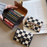 Black Stylish Checkered Wallet with Multiple Card Slots - Compact and Practical for Daily Use thumbnail