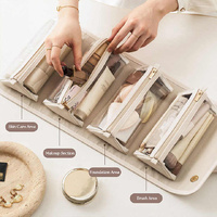 Beige Elegant Cosmetic Bag with Handle - Stylish and Compact for Travel and Storage thumbnail