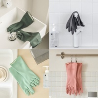Blue Set of 3 Pairs of Durable Rubber Gloves - Waterproof, Comfortable, Ideal for Household and Cleaning Tasks thumbnail
