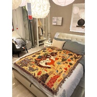 Yellow Floral Cat Patterned Throw Blanket - Soft and Cozy, 130x160cm with Tassels thumbnail