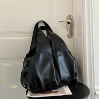 Black Trendy Large Capacity Soft Leather Tote Bag - Women' Shoulder & Crossbody Handbag thumbnail