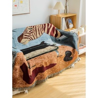 Safari-Inspired Woven Blanket - 160x130cm Artistic Tapestry Throw with Tassel Edges thumbnail