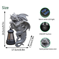 Solar-Powered Dragon Statue with LED Lantern - Gothic Outdoor Wall Hanging Decor thumbnail
