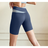 XXXL Grey Color-Block High-Waist Yoga Shorts - Seamless Scrunch Butt Anti-Chafing Workout Shorts thumbnail