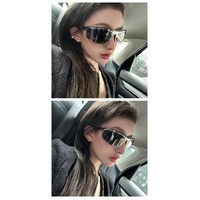 Pink Lenses With Brown Edges Trendy Curved Sunglasses - Cat Eye Design UV Protection Stylish Glare-Blocking Shades thumbnail