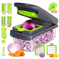 Green and Grey 14-Piece Multifunctional Vegetable Chopper and Slicer Set - Kitchen Cutting and Grating Tool thumbnail