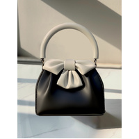 Black and white Elegant Women's Two-Tone Bowknot Bucket Handbag - Stylish and Lightweight thumbnail