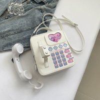 White Sweet Girl Creative Crossbody Bag with Telephone Design, PU Material, Lightweight and Unique thumbnail