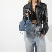 Denim Blue Trendy Shirt-Inspired PU Shoulder Bag | Stylish Handbag with Unique Design thumbnail
