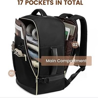 Black 40L Large Capacity Travel Business Backpack with Expandable Compartments, Including 2 Toiletry Bags and Shoe Bag - Durable Oxford Fabric thumbnail