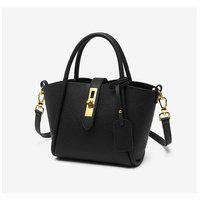 Black Genuine Leather Women's Handbag - Stylish Bucket Bag with Top Handle and Crossbody Strap thumbnail