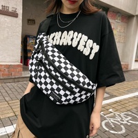 Black and White Check Trendy Checkered Crossbody Bag - Color-Block Chest Bag for Men and Women, Lightweight Nylon Waist Bag thumbnail