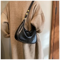 Black Vintage PU Leather Shoulder Bag - Women's Simple and Stylish Tote Bag for Commuting and Casual Use thumbnail