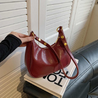 Red Vintage PU Leather Shoulder Bag - Women's Simple and Stylish Tote Bag for Commuting and Casual Use thumbnail