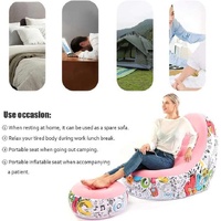 Blue And Black Patchwork Portable Inflatable Sofa Chair with Ottoman - Waterproof Flocked Lazy Sofa for Camping and Home Use thumbnail