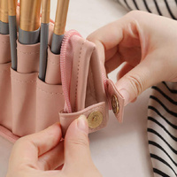 White Portable Shell Makeup Brush Storage Bag - Multi-Functional PU Cosmetic Organizer with Button Closure, Convertible to Stand Design(Make-up brushe thumbnail