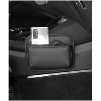 Black PU Leather Car Storage Organizer with Dual Charging Holes and Inner Mesh Pocket, Multi-functional Door Handle Hanging Bag for Phones and Accesso thumbnail