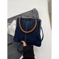 Dark Blue Handmade Denim Patchwork Small Crossbody Bag - Women's Shoulder & Handbag with Vintage Style thumbnail