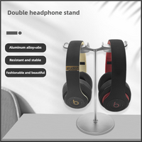 Silver Dual Headphone Stand - Creative Double Hook Aluminum Alloy Display Holder thumbnail
