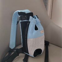 Size XXL Blue-Gray Patchwork Pet Backpack Dog Carrier Cat Travel Bag - Breathable, Portable & Hands-Free Four-Leg Design thumbnail