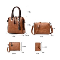 Brown 4-Piece Women's PU Leather Tote Bag Set - Vintage Handbag, Shoulder Bag, Clutch, and Card Holder - Lightweight Design thumbnail