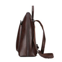 Brown Stylish Women's PU Leather Backpack - Spacious, Anti-Theft, Multi-Pocket Travel Bag for School or Work thumbnail