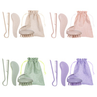 Light Brown Eco-Friendly Wheat Straw Hair Care Set - Massage Brush, Detangling Comb, and V-shaped Comb for All Hair Types thumbnail