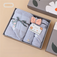 Blue Soft Coral Fleece Towel and Bath Towel Gift Set - 5-Piece Luxurious Absorbent Set thumbnail
