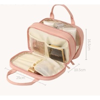 Black Premium PU Leather Portable Makeup Bag - Large Capacity Waterproof Travel Cosmetic Organizer(Cosmetics are shooting props, not included) thumbnail