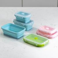 Blue Collapsible Silicone Bento Box Set - 4-Piece Food-Grade Microwave & Freezer Safe Lunch Box Set thumbnail