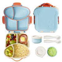 Blue Kids Bento Box with Dividers, Microwave Safe, Leak-Proof Lunch Box with Fork & Spoon – Eco-Friendly PP Plastic, Colorful, Leakproof Food Storage thumbnail