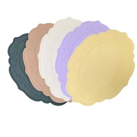 2 Pcs Grey Oval Embossed Floral Edged Silicone Placemats, Non-Slip, Heat-Resistant, Easy-to-Clean Dining Table Mats, Korean and European Style thumbnail