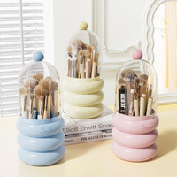 Yellow 360° Rotating Makeup Brush Holder with Clear Dome – Stylish Organizer for Vanity, Desk, and Bathroom thumbnail