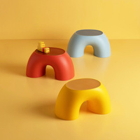 Red Minimalist Round Shape Footstool - Durable Anti-slip Rainbow Stool for Home, Creative Design PP+Polypropylene Material, Comfortable Shoe Bench thumbnail