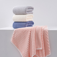 Pink Soft Candy Stripe Coral Fleece Bath Towel and Washcloth Set, Ultra Absorbent, Skin-Friendly thumbnail