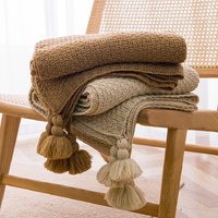 Beige 110cm x 150cm Soft Tassel Throw Blanket for Sofa or Bed, Cozy  Casual Blanket for Office Nap, Minimalist Bed End Cover thumbnail