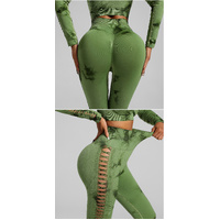 Grass Green Size L Tie-Dye Yoga Set Long Sleeve Butt Lift Leggings Seamless Workout Training Gym Clothes thumbnail