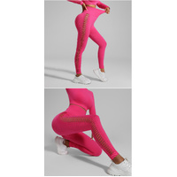 Rose Red Size S Tie-Dye Yoga Set Long Sleeve Butt Lift Leggings Seamless Workout Training Gym Clothes thumbnail