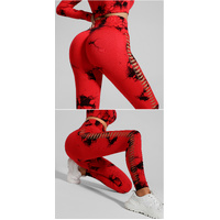 Red and Black Tie-Dye Size S Tie-Dye Yoga Set Long Sleeve Butt Lift Leggings Seamless Workout Training Gym Clothes thumbnail