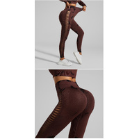 Coffee and Black Tie-Dye Size L Tie-Dye Yoga Set Long Sleeve Butt Lift Leggings Seamless Workout Training Gym Clothes thumbnail