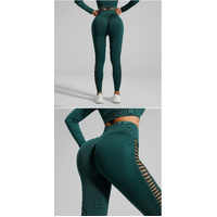 Dark Green Size L Tie-Dye Yoga Set Long Sleeve Butt Lift Leggings Seamless Workout Training Gym Clothes thumbnail