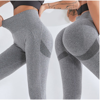Black Size L High-Waisted Butt-Lifting Seamless Yoga Leggings for Women - Knitted Fitness Pants thumbnail
