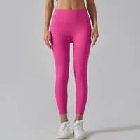 Rose Red Size L High-Waist Seamless Yoga Pants for Women - Fitness Leggings with Pockets, Quick-Dry, Butt-Lifting, Stretchable Workout Tights thumbnail